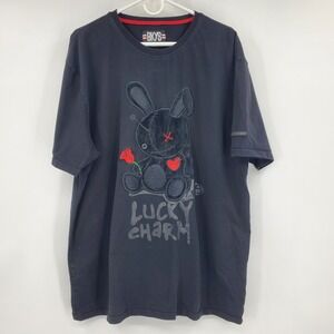 BKYS Mens Black Lucky Charm Voodoo Bunny Graphic Rose T-Shirt 4XL Crewneck Tee
